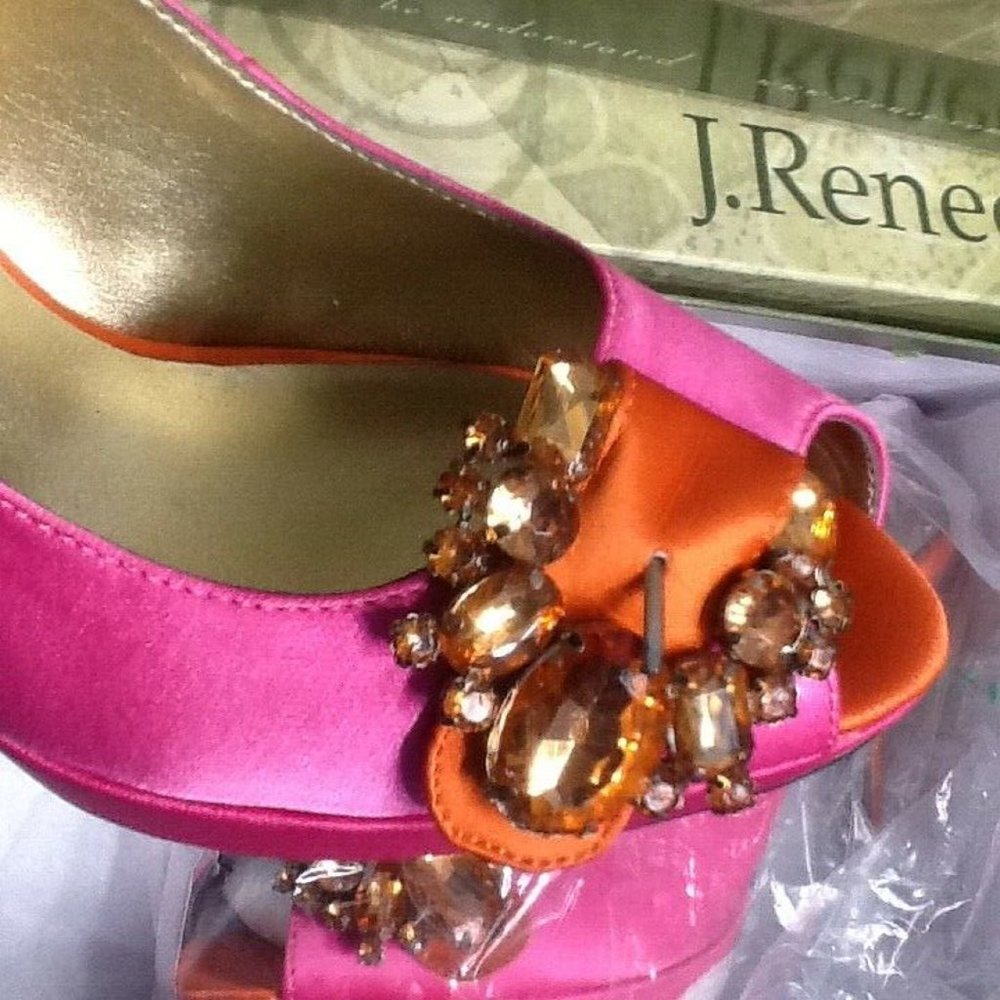 brand new Pink & Orange J Renee REGINA Peeptoe Satin Shoes with Jewels in Size 8